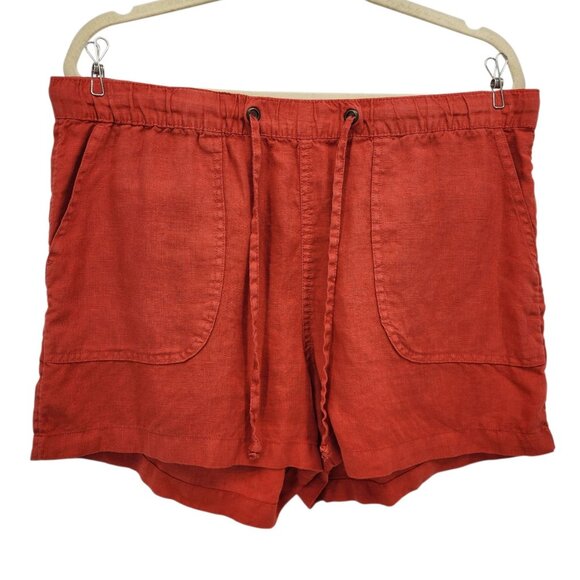 C&C California Womens Large Shorts Linen Red Pull On Drawstring Pockets - Picture 1 of 6